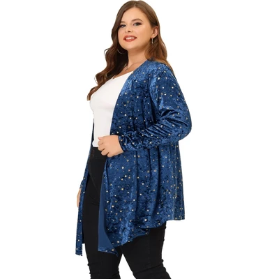 Agnes Orinda Women's Plus Size Elegant 3/4 Sleeve Star Print Shrug Cardigan 2 Agnes Orinda Women's Plus Size Elegant 3/4 Sleeve Star Print Shrug Cardigan - Image 2