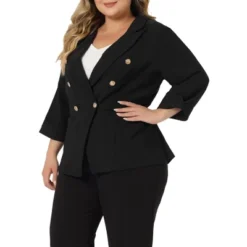 Agnes Orinda Women's Plus Size Office Button Front 3/4 Roll-Up Sleeve Peplum Work Blazers