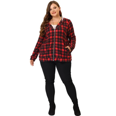 Agnes Orinda Women's Plus Size Casual Plaid Long Sleeve Zip Up Hoodies 2 Agnes Orinda Women's Plus Size Casual Plaid Long Sleeve Zip Up Hoodies - Image 2