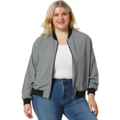 Agnes Orinda Women Plus Size Contrast Trim Zipper Pocket Lightweight Bomber Jacket -Agnes Sales Store GUEST ba38f827 246e 4229 9ed5 af8826b28461