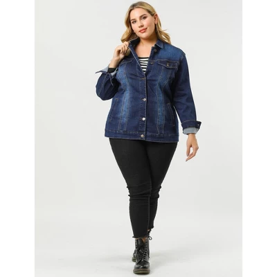 Agnes Orinda Women's Plus Size Outerwear Button Front Washed Denim Jean Jacket 2 Agnes Orinda Women's Plus Size Outerwear Button Front Washed Denim Jean Jacket - Image 2