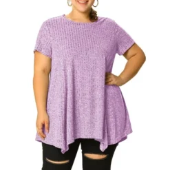 Agnes Orinda Women's Plus Size Ribbed Asymmetrical Hem Summer Casual Peasant Top -Agnes Sales Store GUEST babf2506 c70d 4d99 b335 da41288397ba