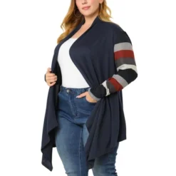 Agnes Orinda Women's Plus Size Outerwear Asymmetric Colorblock Open Front Knit Cardigan -Agnes Sales Store GUEST baf0e581 9932 4a45 ae68 043d32404736