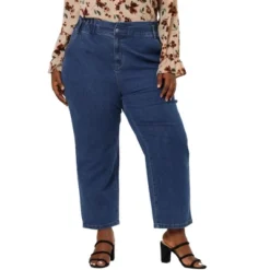 Agnes Orinda Women's Plus Size Pant Pockets Zip Up Button Fly Elastic Waist Denim Jeans -Agnes Sales Store GUEST bb7294e9 9e11 42ce b356 ba794906791a