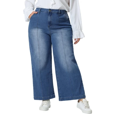 Agnes Orinda Women's Plus Size Wide Leg Baggy Washed Stretch With Pockets Denim Ankle Jeans 5 Agnes Orinda Women's Plus Size Wide Leg Baggy Washed Stretch With Pockets Denim Ankle Jeans - Image 5