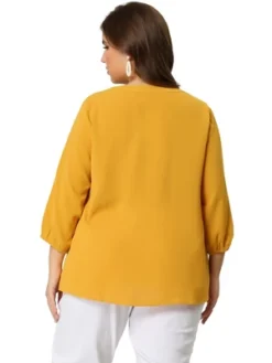 Agnes Orinda Women's Plus Size Chiffon 3/4 Sleeve Tie Front Work Elegant Blouse -Agnes Sales Store GUEST bbc871b9 f89f 4eaf abf0 63c66e0a57e1