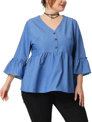 Agnes Orinda Women's Plus Size Lantern Sleeve Ruffle Peplum Babydoll Dressy Blouse 5 Agnes Orinda Women's Plus Size Lantern Sleeve Ruffle Peplum Babydoll Dressy Blouse - Image 5