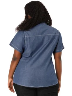 Agnes Orinda Women's Plus Size Jeans Short Sleeve Chest Pocket Button Down Denim Shirts -Agnes Sales Store GUEST bc33af23 6f06 4d44 b9f5 f4f35b96b19f
