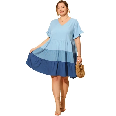 Agnes Orinda Women's Plus Size Babydoll Ruffle Flowy Swing Chambray Outfits Fashion Midi Dress 2 Agnes Orinda Women's Plus Size Babydoll Ruffle Flowy Swing Chambray Outfits Fashion Midi Dress - Image 2