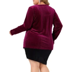 Agnes Orinda Women's Plus Size Ribbed Velvet Textured Elegant Long Sleeve Blouse -Agnes Sales Store GUEST bca93267 e797 466b af70 5b9ee4367196