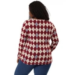 Agnes Orinda Women's Plus Size V Neck Argyle Long Sleeve Stretch Knit Pullover Top -Agnes Sales Store GUEST bd063d3b 12b4 4925 9f0b 8af48341b513