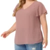 Agnes Orinda Plus Size Blouses For Women Tired Flare Sleeve V Neck Swiss Dots Tops