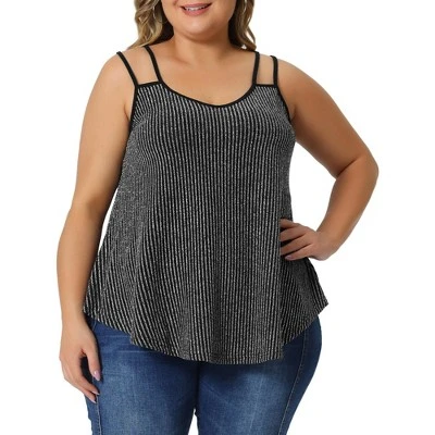 Agnes Orinda Women's Plus Size V Neck Sparkle Silvery Sleeveless Spaghetti Strap Camisole 5 Agnes Orinda Women's Plus Size V Neck Sparkle Silvery Sleeveless Spaghetti Strap Camisole - Image 5