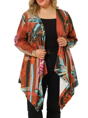 Agnes Orinda Women's Plus Size Tropical Asymmetrical Hem Knit Cardigan 6 Agnes Orinda Women's Plus Size Tropical Asymmetrical Hem Knit Cardigan - Image 6