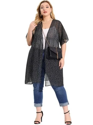 Agnes Orinda Women's Plus Size Cardigan Polka Dots Bell Sleeve Chiffon Summer Cardigans 2 Agnes Orinda Women's Plus Size Cardigan Polka Dots Bell Sleeve Chiffon Summer Cardigans - Image 2