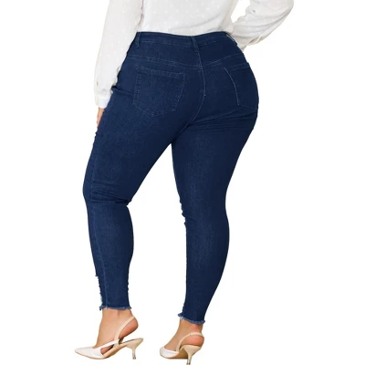 Agnes Orinda Women's Plus Size Denim Ripped Mid Rise Stretch Washed Skinny Jeans 3 Agnes Orinda Women's Plus Size Denim Ripped Mid Rise Stretch Washed Skinny Jeans - Image 3