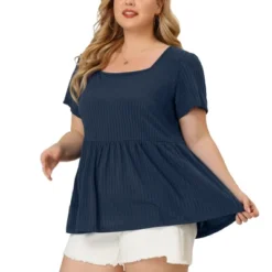 Agnes Orinda Women's Plus Size Ribbed Peplum Babydoll Short Sleeve Summer Blouses -Agnes Sales Store GUEST be7e0ae8 6410 434c 81ae 5699381a369b