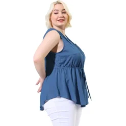 Agnes Orinda Women's Plus Size Shirts Denim V Neck Drawstring Waist Sleeveless Chambray Tops -Agnes Sales Store GUEST be7f741d b95d 469b bee8 a71ac7c474d9