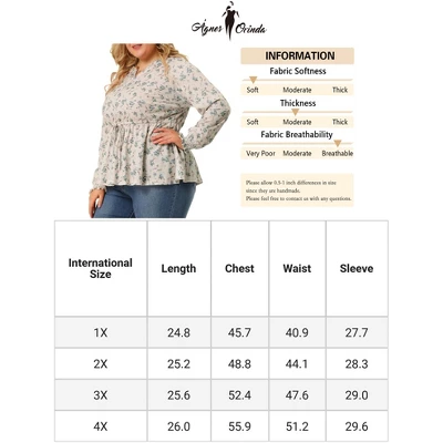 Agnes Orinda Women's Plus Size Floral Ruffle Neck Drawstring Waist Long Sleeve Peplum Tops 5 Agnes Orinda Women's Plus Size Floral Ruffle Neck Drawstring Waist Long Sleeve Peplum Tops - Image 5