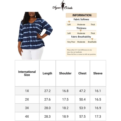Agnes Orinda Women's Plus Size Tie Dye Side Slit 3/4 Sleeve Stripe V Neck Blouses 5 Agnes Orinda Women's Plus Size Tie Dye Side Slit 3/4 Sleeve Stripe V Neck Blouses - Image 5