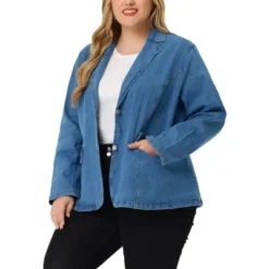 Agnes Orinda Women's Plus Size Denim Notched Lapel Color Block Stretch Blazer -Agnes Sales Store GUEST bf2bec21 098f 4007 8d2a b0a6db89a083