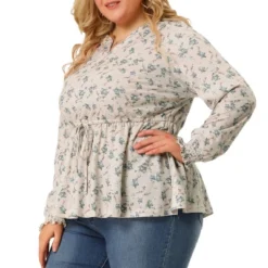 Agnes Orinda Women's Plus Size Floral Ruffle Neck Drawstring Waist Long Sleeve Peplum Tops 11 Agnes Orinda Women's Plus Size Floral Ruffle Neck Drawstring Waist Long Sleeve Peplum Tops -Agnes Sales Store GUEST bfd8b28b 59e9 450e 9b39 fcc559a4b3fe