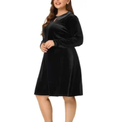 Agnes Orinda Women's Plus Size Elegant Outfits Velvet Long Sleeve Peter Pan Collar Flare Midi Dress -Agnes Sales Store GUEST c087df83 8059 4fba 89a6 742e638bb11c