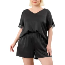 Agnes Orinda Plus Size Satin Pajamas Women's 2023 Summer Lace V Neck Short Sleeve With Shorts Silk Set Sleepwear -Agnes Sales Store GUEST c101d129 2e76 4a46 b023 f24ee434c46f