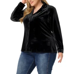 Agnes Orinda Plus Size Velvet Shirt For Women Work Lapel Long Sleeve Button Down Blouses -Agnes Sales Store GUEST c105f736 5d60 4abe 8ac3 006338886bbe