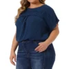 Agnes Orinda Women's Plus Size Chiffon Swiss Dots Short Sleeve Lace Crochet Pleated Casual Blouse