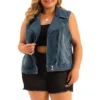 Agnes Orinda Women's Plus Size Zip Up Washed Denim Motorcycle Sleeveless Jean Vest