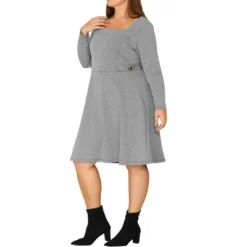 Agnes Orinda Women's Plus Size Long Sleeve Square Neck Work Houndstooth Midi Dresses