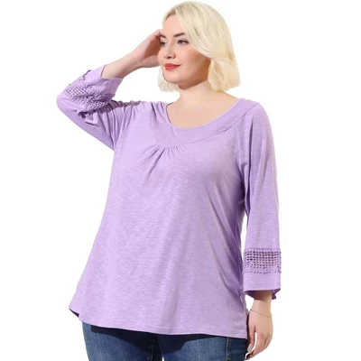 Agnes Orinda Women Plus Size Crochet Panel Raglan Sleeves Ruched Front Tops 13 Agnes Orinda Women Plus Size Crochet Panel Raglan Sleeves Ruched Front Tops - Image 13