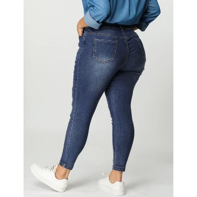Agnes Orinda Women's Plus Size Mid Rise Stretch Washed Skinny Denim Jeans 1 Agnes Orinda Women's Plus Size Mid Rise Stretch Washed Skinny Denim Jeans