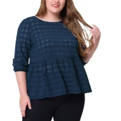 Agnes Orinda Women's Plus Size Winter Fashion 3/4 Puff Sleeve Babydoll Blouses -Agnes Sales Store GUEST c29755c5 1b6a 4ce7 9cae 5b8e535ac82b