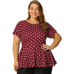 Agnes Orinda Women's Plus Size Polka Dots Fashion Workout Elegant Short Sleeves Peplum Top -Agnes Sales Store GUEST c2e6edf6 42d4 48a6 bdf8 e16f07165863
