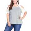 Agnes Orinda Women Plus Size Contrast Raglan Sleeves Cold Shoulder Tee