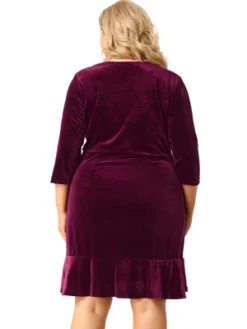 Agnes Orinda Women's Plus Size Stretch Velvet Ruffle 3/4 Sleeve Party Bodycon Dress -Agnes Sales Store GUEST c3b24eba a660 4e51 a128 4f2fa46c4142