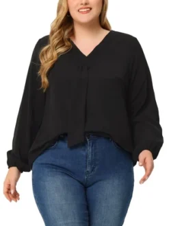 Agnes Orinda Women's Plus Size Office Fashion Long Sleeves Ribbon Front Chiffon Top -Agnes Sales Store GUEST c3b36130 53f1 4bae 9bdf 52f9bc42cc0c