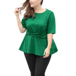 Agnes Orinda Women's Plus Size Twisted Knot Waist Short Sleeves Summer Outfits Peplum Blouses -Agnes Sales Store GUEST c3e8d4a5 dd95 49dc 96c8 23a2b4d1e195