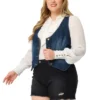 Agnes Orinda Women's Plus Size Sleeveless Button Up Fashion Retro Jean Denim Vest