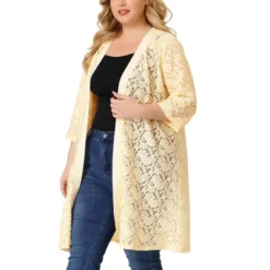 Agnes Orinda Women's Plus Size Lace Open Front 3/4 Sleeve Long Cardigans -Agnes Sales Store GUEST c47e639d 331d 495e af08 e8bdf64c9a18
