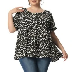Agnes Orinda Women's Plus Size Peplum Babydoll Round Neck Flutter Sleeve Leopard Print Business Casual Blouse -Agnes Sales Store GUEST c4801a8a fb3c 4ae2 872f e6d2fc4b785e