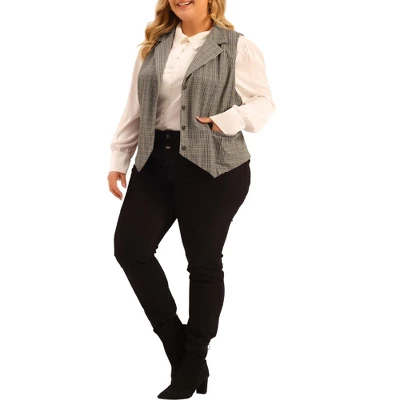 Agnes Orinda Women's Plus Size Vintage Work Button Steampunk Plaid Waistcoat Vest 1 Agnes Orinda Women's Plus Size Vintage Work Button Steampunk Plaid Waistcoat Vest