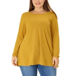 Agnes Orinda Women's Plus Size Plain Casual Split Side Long Sleeve Top -Agnes Sales Store GUEST c60ab2b2 87b2 4798 8f74 f58d5e7af960