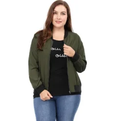 Agnes Orinda Women Plus Size Contrast Trim Zipper Pocket Lightweight Bomber Jacket -Agnes Sales Store GUEST c654d99b e5b6 4488 befa 7911bfde30a1