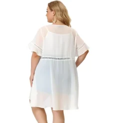 Agnes Orinda Women's Plus Size Hollow Out Ruffle Short Sleeve Midi Spring Cardigans -Agnes Sales Store GUEST c69974c6 f2e5 4c50 b8e2 76850d668452