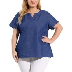 Agnes Orinda Women's Plus Size Blouse Work Short Sleeve V Neck Chambray Casual Tops 11 Agnes Orinda Women's Plus Size Blouse Work Short Sleeve V Neck Chambray Casual Tops -Agnes Sales Store GUEST c6d2aaf5 8d3b 4e34 b6f7 848861165bd7
