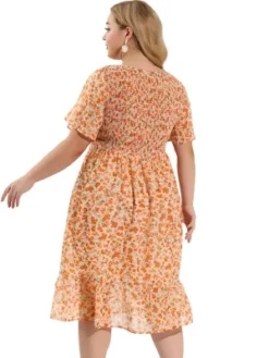 Agnes Orinda Women's Plus Size Outfits Smocked Elegant Floral Flare Midi Shirtdress -Agnes Sales Store GUEST c6eac24e 7fdc 4772 b740 3309129a7367