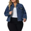 Agnes Orinda Women's Plus Size Button Up Long Sleeve Croped Denim Jean Jackets